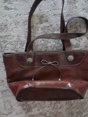 Classic Brown Leather Tote Bag with Braided Accent coldwater creek